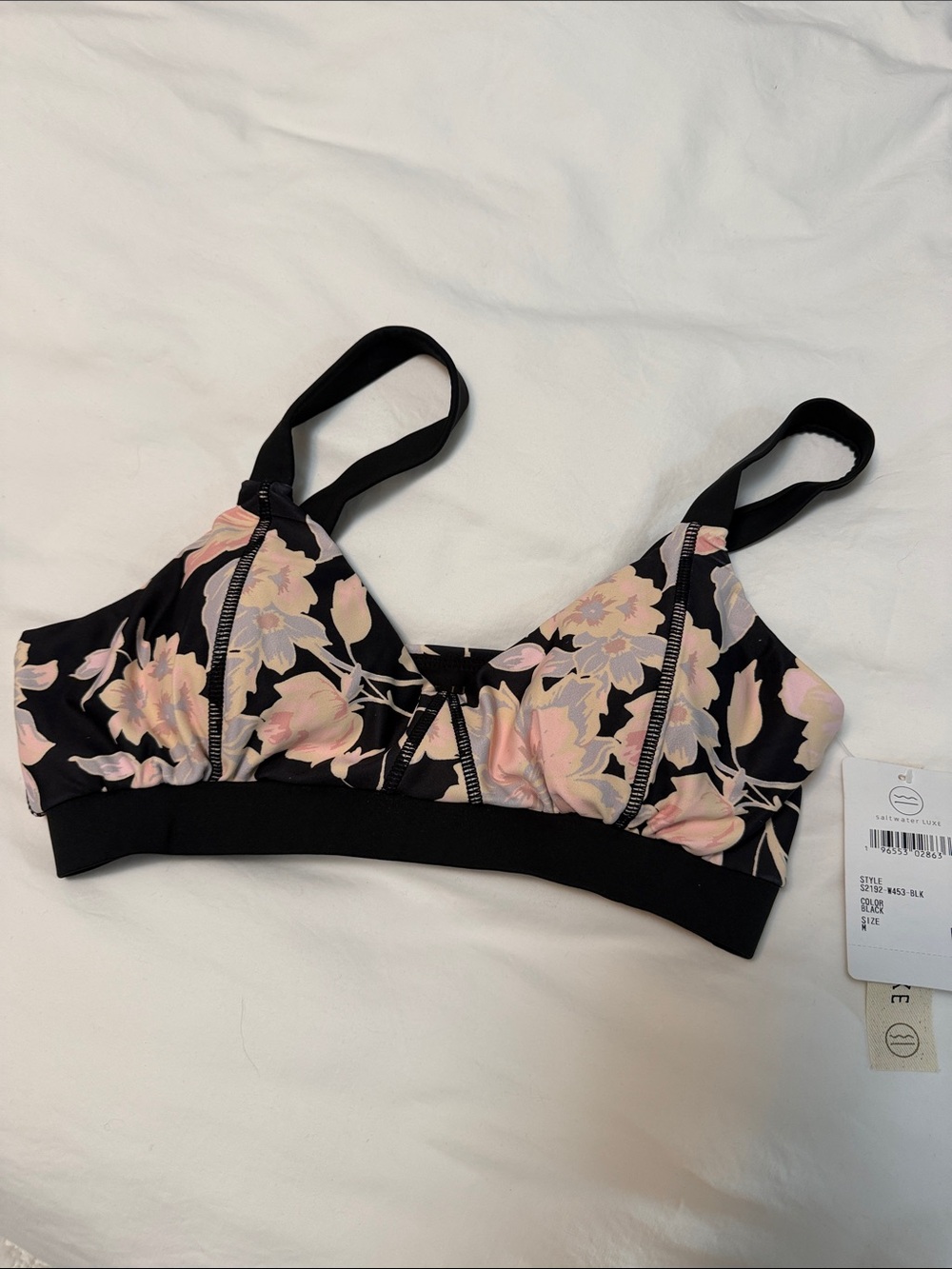 Floral Soft-Cup Bralette in Black and Light Pink